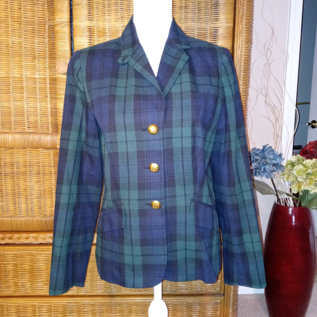 Ralph Lauren Forest Green Plaid Stretchy Jacket Size 10p